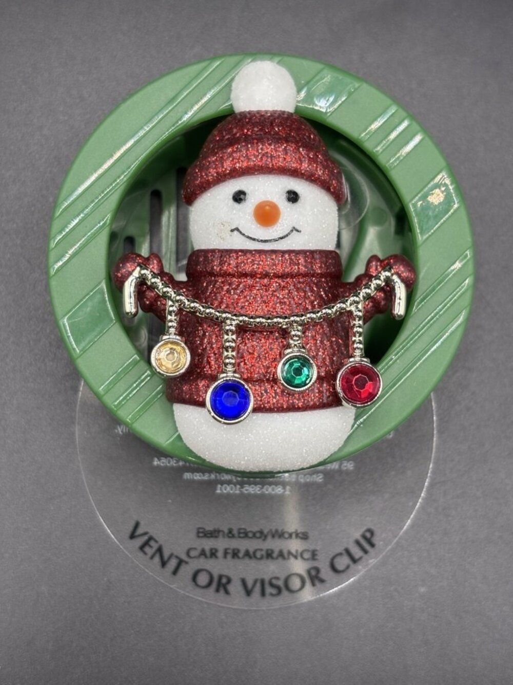 Bath & Body Works Car Fragrance Holder Vent Visor Clip Christmas Snowman Lights